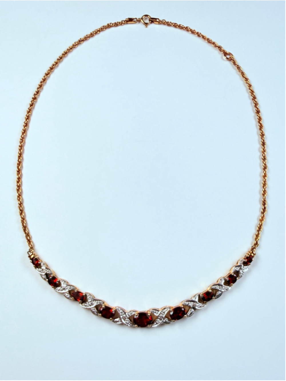 Genuine Diamond & Garnet Gold Vermeil 925 Sterling Silver Bib Collar Necklace